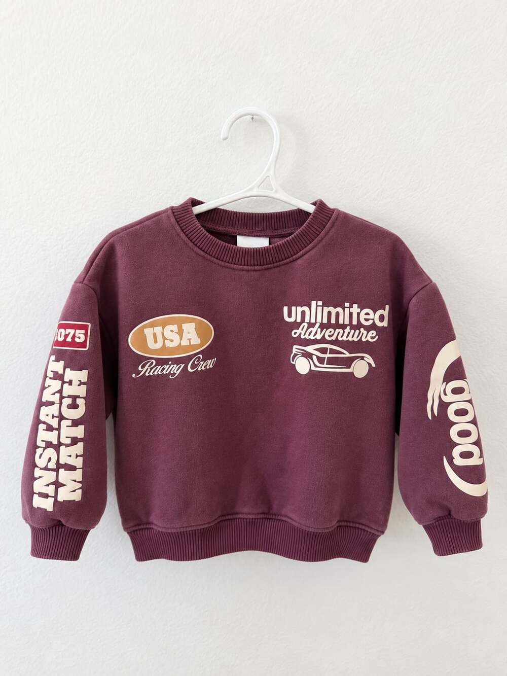 Zara Graphic Print Sweatshirt Size 3 Years 98cm Burgundy Racing Crew